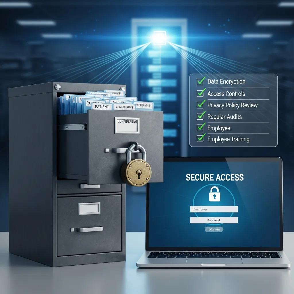 Visual representation of HIPAA compliance in marketing with secure digital elements