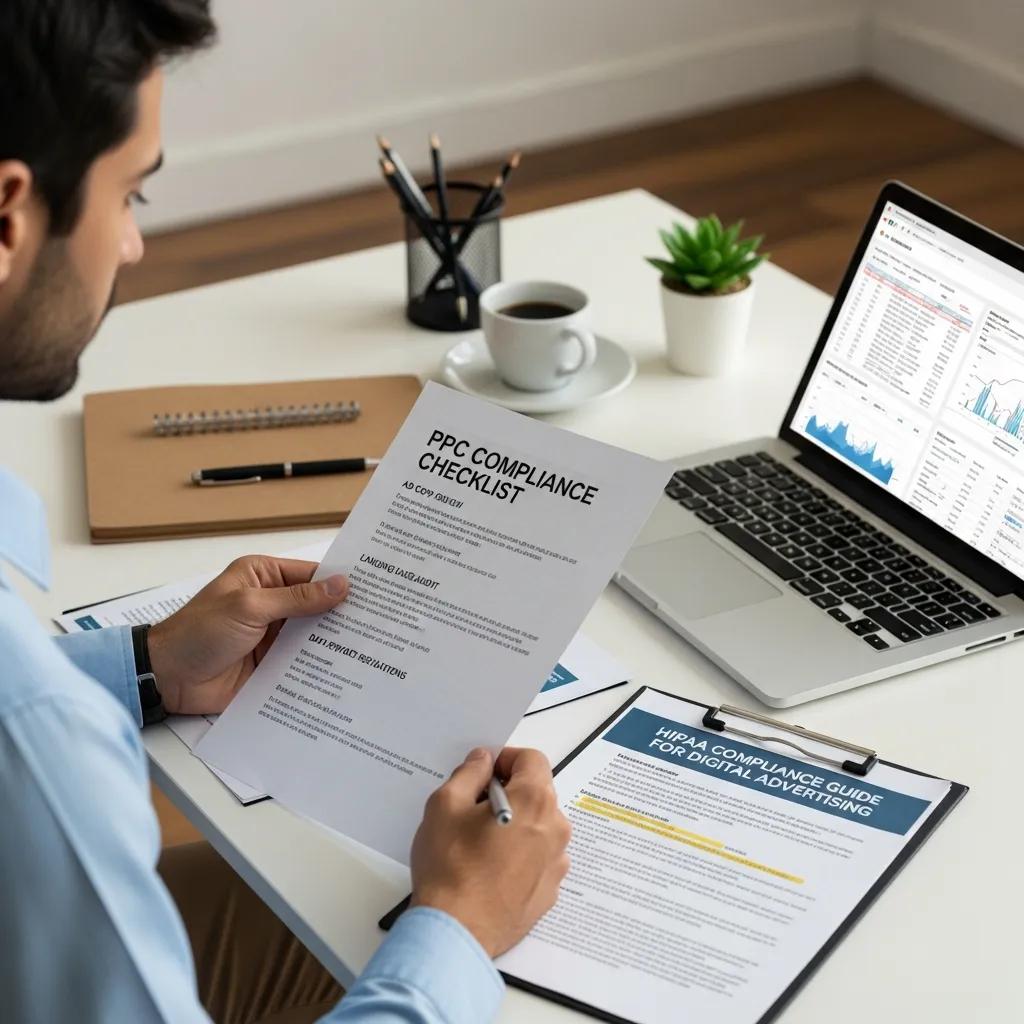 Digital marketing professional ensuring HIPAA compliance in PPC campaigns