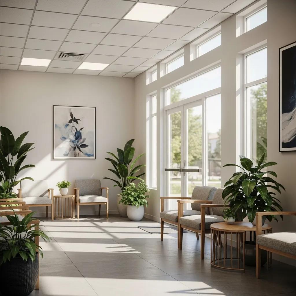 Modern recovery center interior showcasing a welcoming atmosphere with comfortable seating and natural light