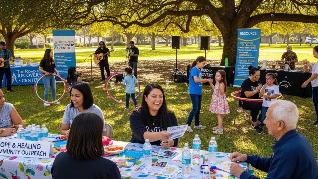 Community engagement event for an addiction treatment center highlighting local support and interaction