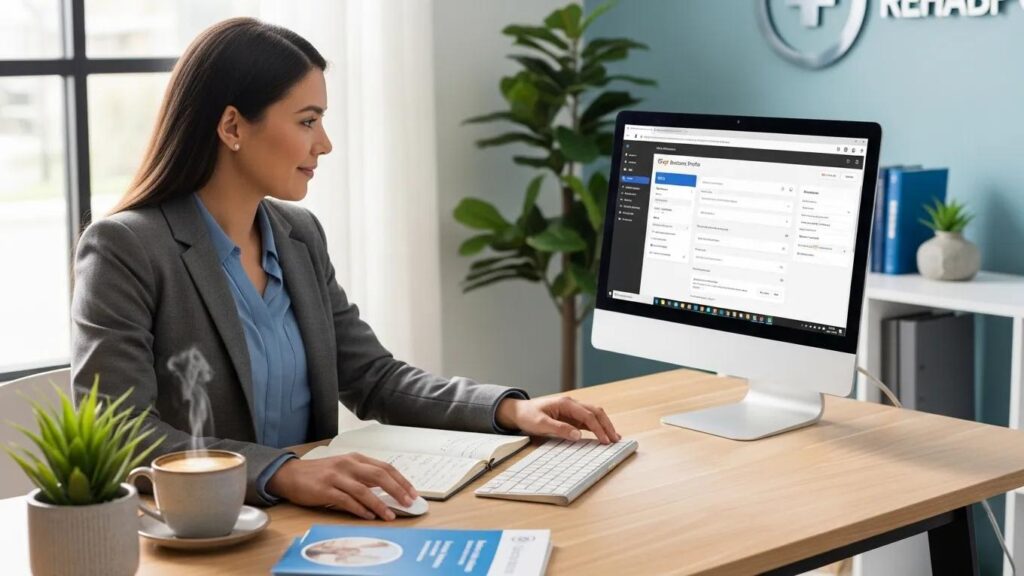 Staff member optimizing Google Business Profile at a rehab center